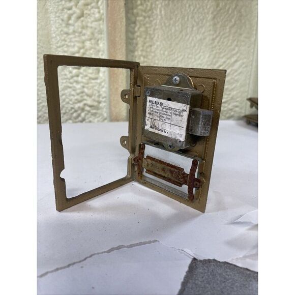 Antique Brass PO Post Office Box Door Hinged Frame #204 Turn Combination Lock - Picture 4 of 4